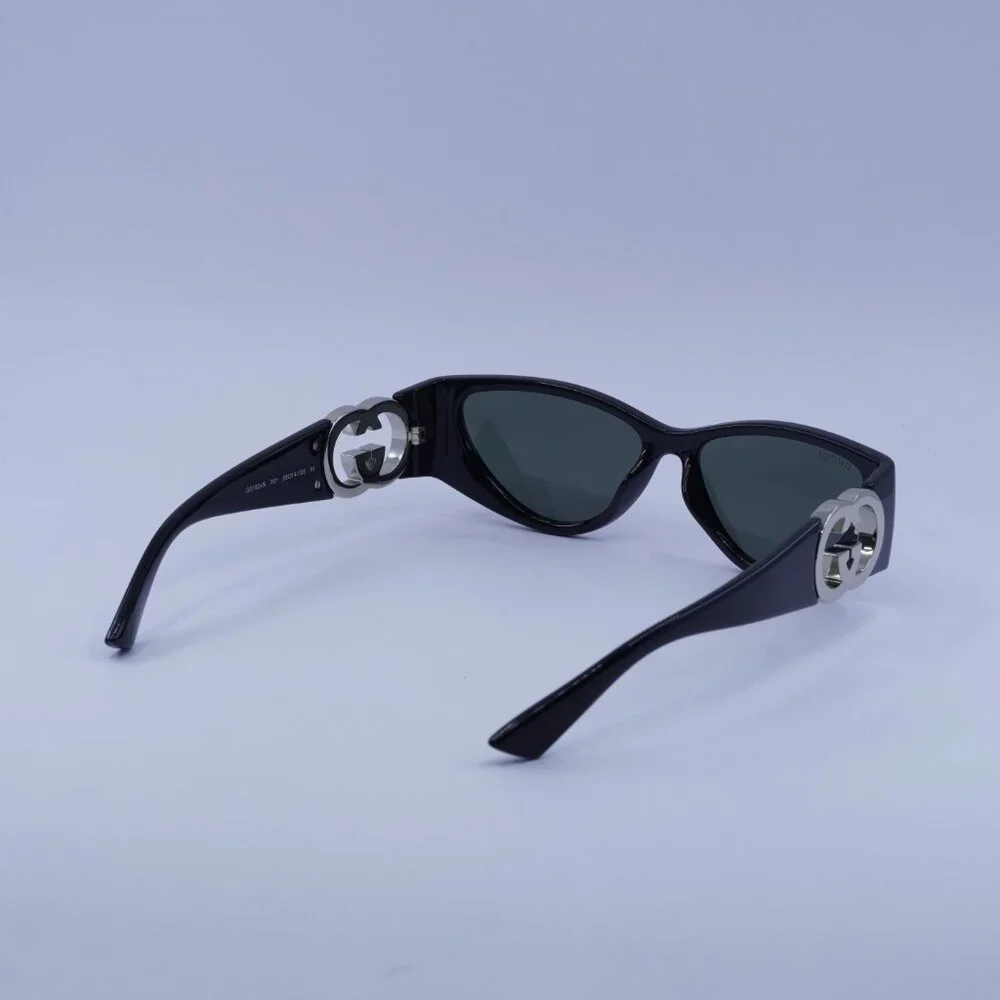 Gucci GG1824S 001 Sunglasses Black/Silver Cat Eye Frame, Grey Lenses